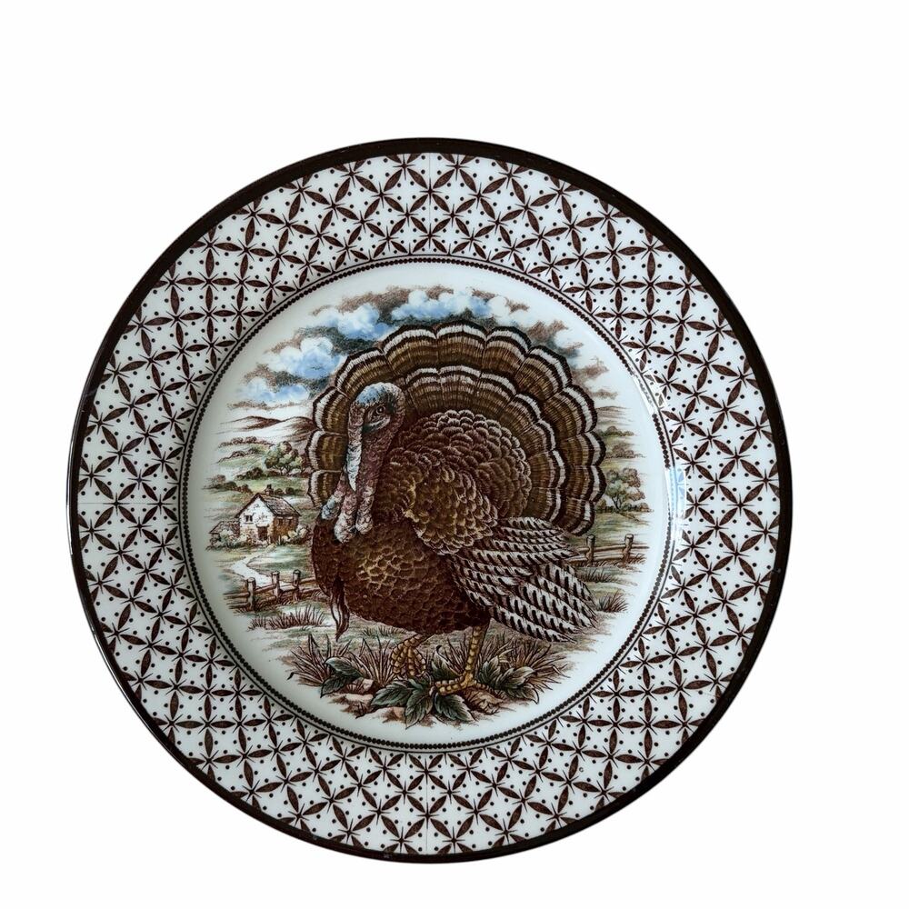 4 Royal Stafford Thanksgiving TURKEY Porcelain Salad Plates 8in England NEW - Picture 11 of 11